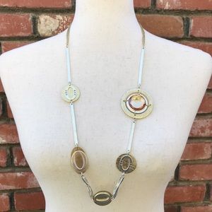 Chico's Two Tone Gold Silver Necklace Orange Gemstone Faux Topaz Long Length 32"